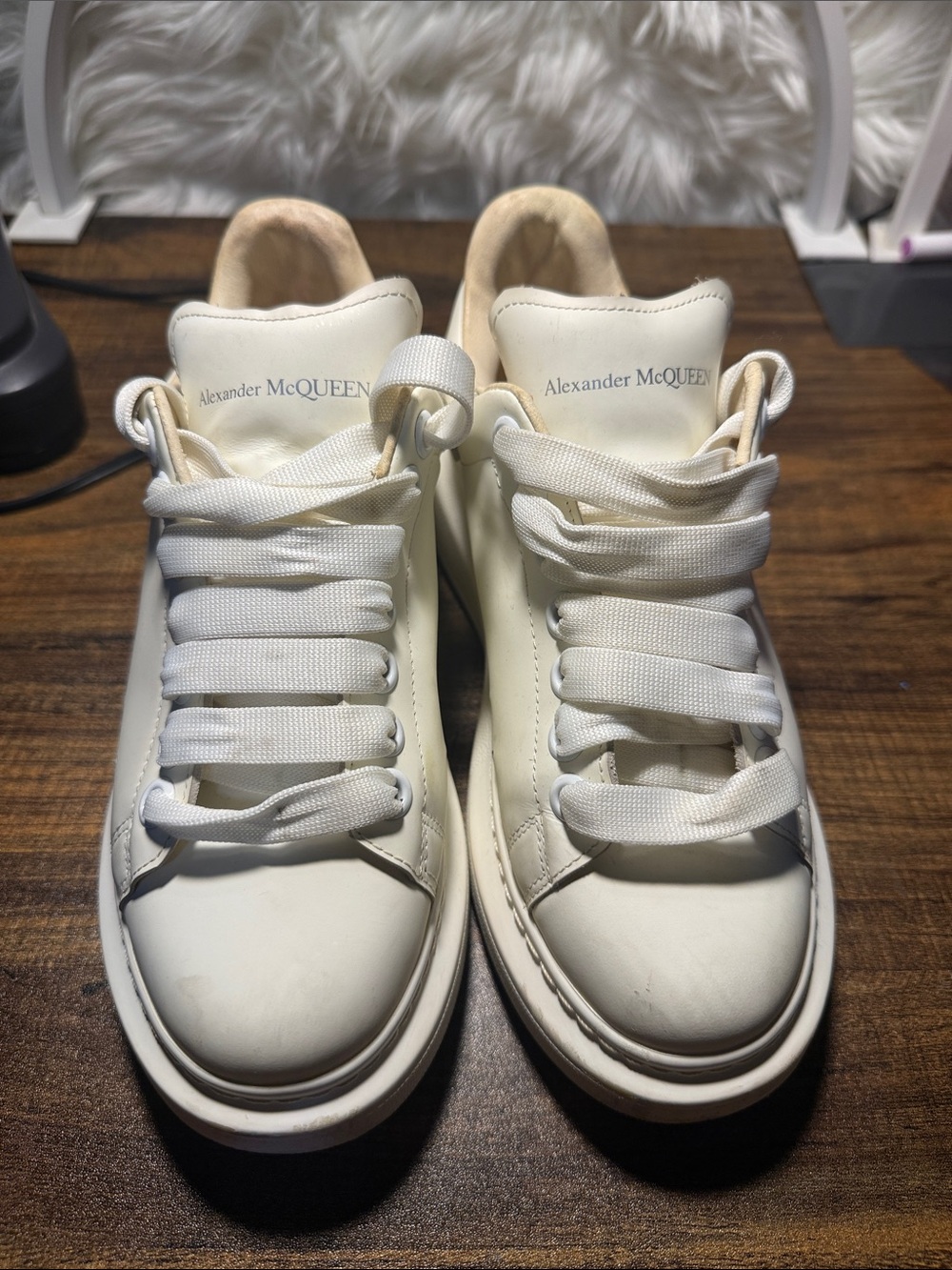 Alexander McQueen Cream-White Kids Leather Sneakers